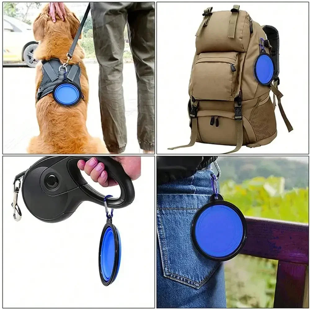 2026 Folding Portable Silicone Dog Feeder Bowl 2 In 1 Pet Dispenser Outdoor Travel Dog