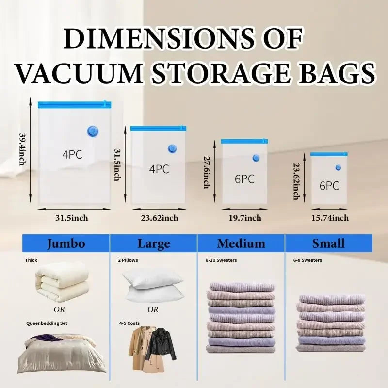 Vacuum Bag for Clothes, Air Bag with Pump, Travel Essentials, Space Saver Bags