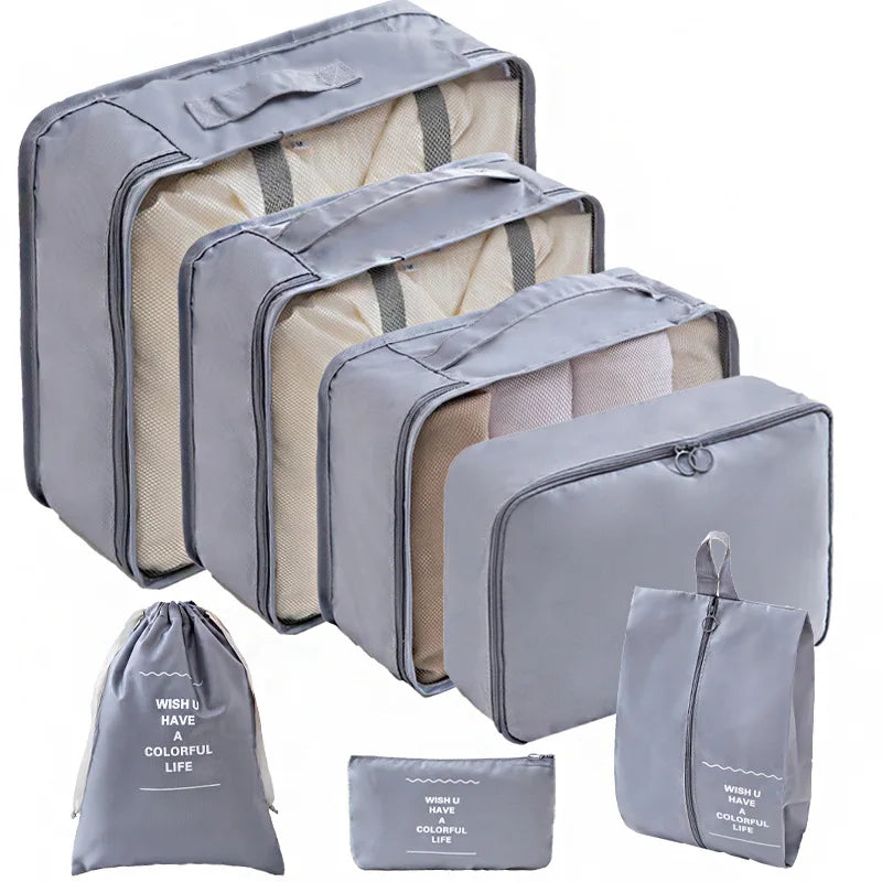 Set Travel Organizer Bags Suitcase Packing Cubes Cases Portable Wardrobe Luggage
