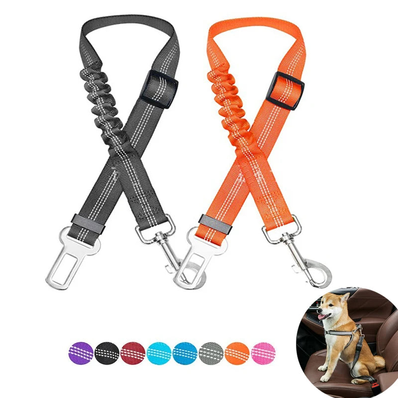 Adjustable Dog Car Seat Belt Harness for Dogs Nylon Reflective Cushioning Elasticity