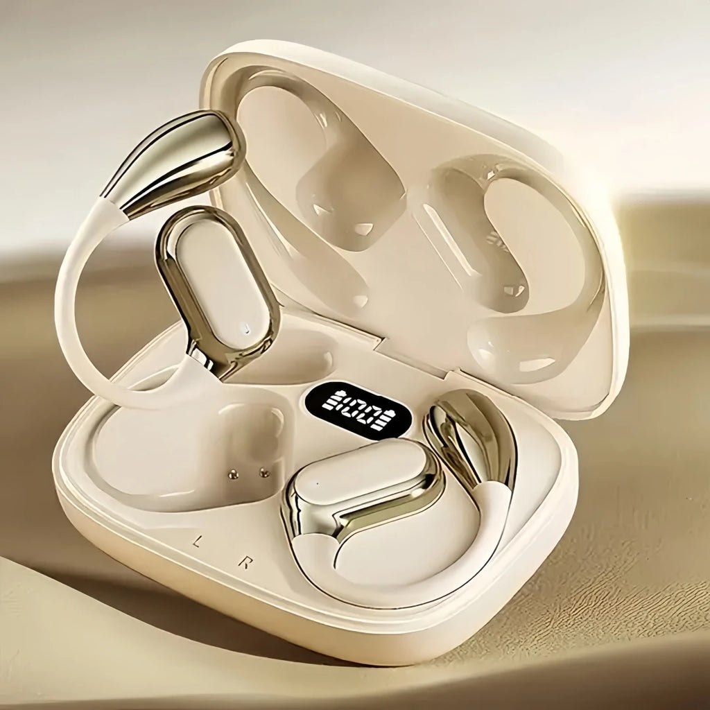 Open Ear Wireless Earbuds Bluetooth Headphones, 50Hrs Playtime Stereo Sound Earphones with IPX7 Waterproof Ear