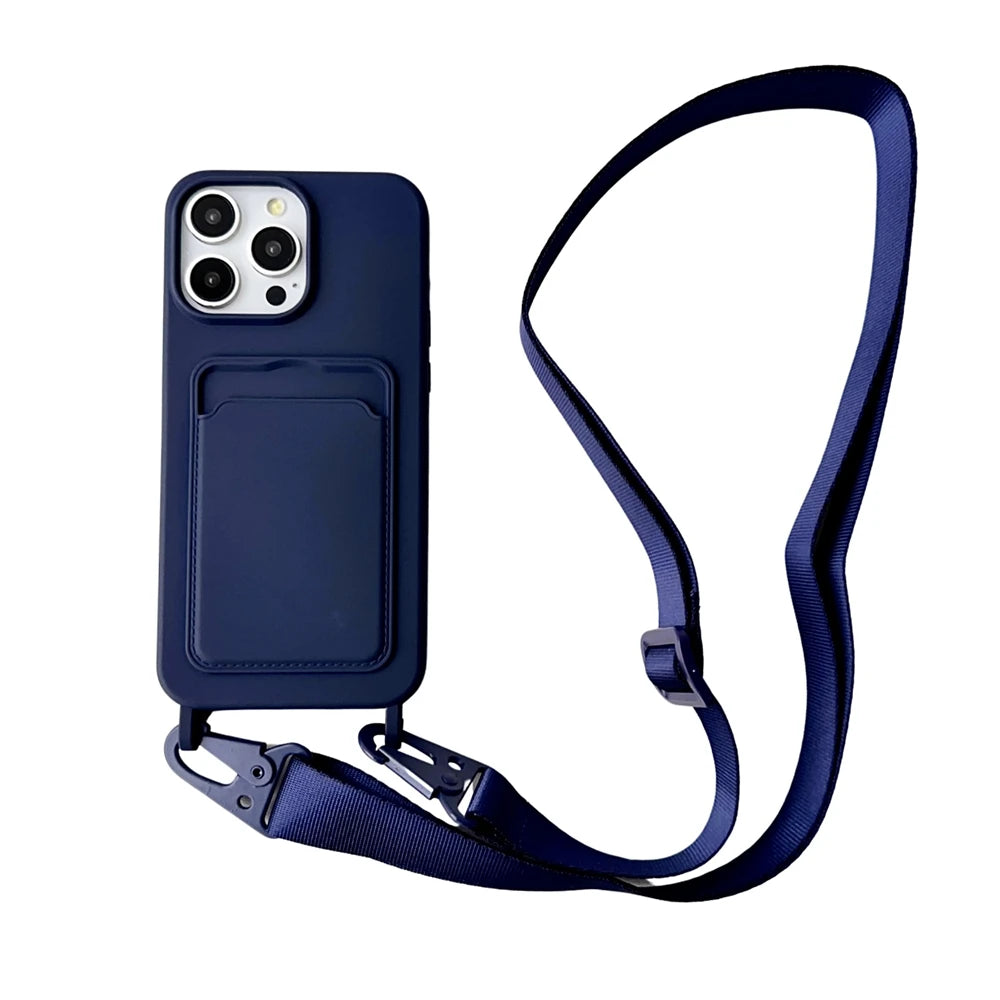 Crossbody Necklace Strap Card Holder Wallet Phone Case For iPhone 16 14 12 Pro Max 13 Mini 11 XS XR 7 8 Plus