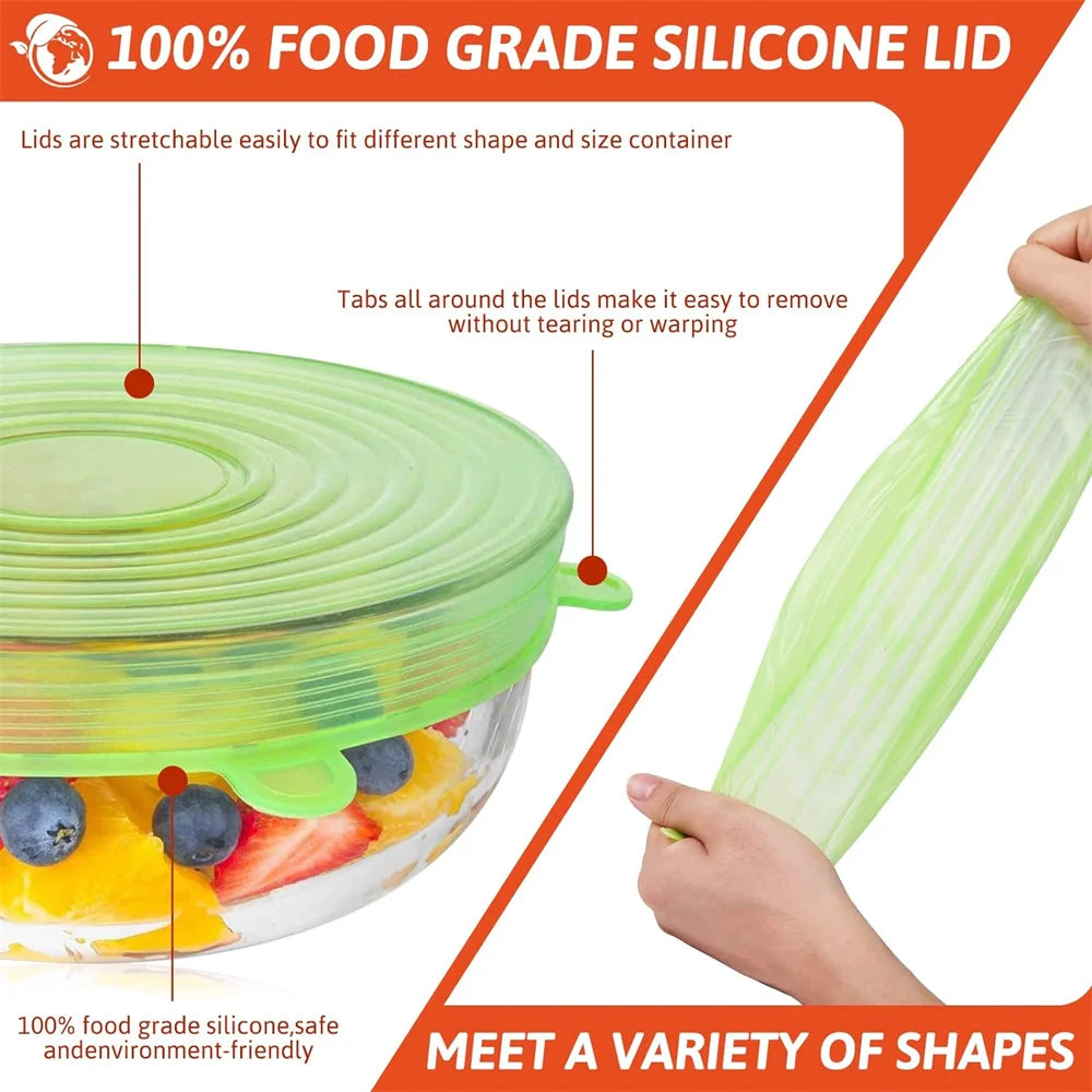 Food Grade Silicone Preservation Cover Reusable Airtight Universal Dish Stretch Round