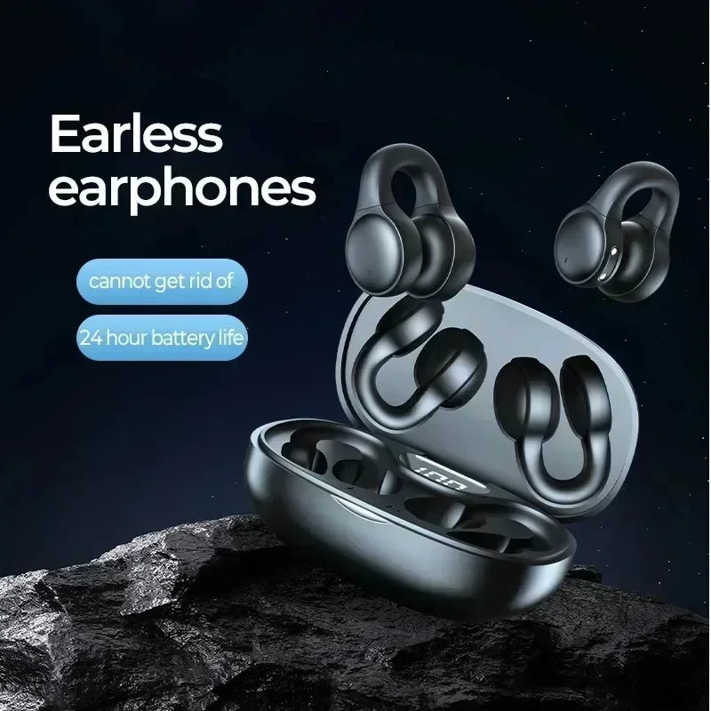 Noise Canceling Clip-On Bluetooth 5.3 Wireless Earbuds HD Microphone Stereo Sound Portable Headphones for