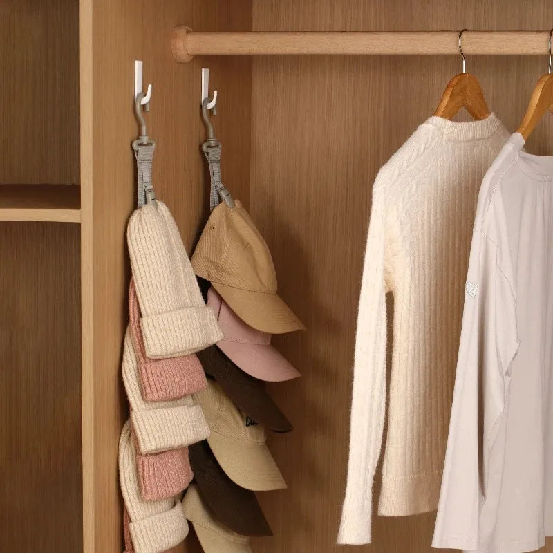 Wardrobe Hat Rack Hanging Rope Hat Storage Clips Hat Organizer Display