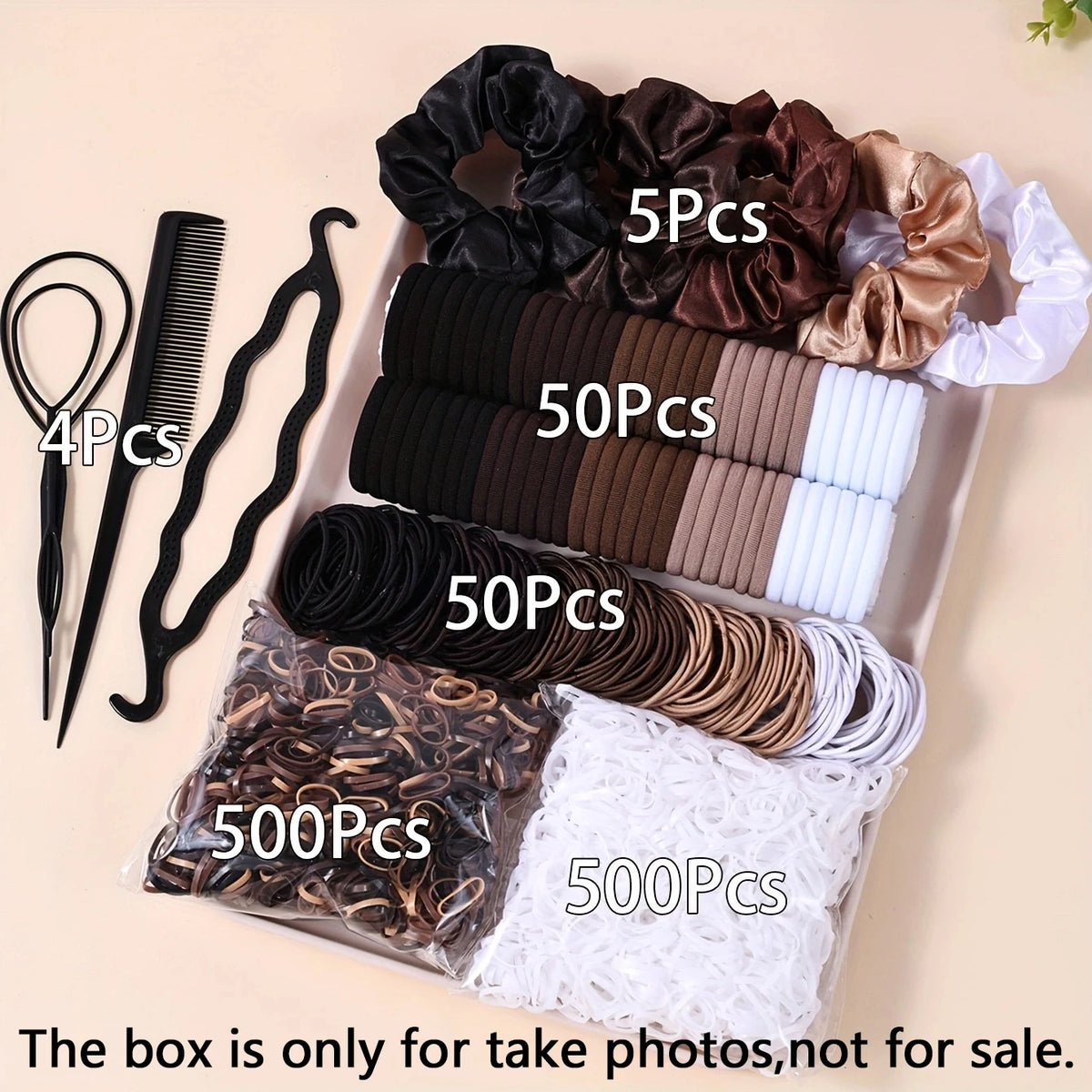 Women Dark Hair Accessories Set Elastic Seamless Ponytail Scrunchies Small Rubber Bands