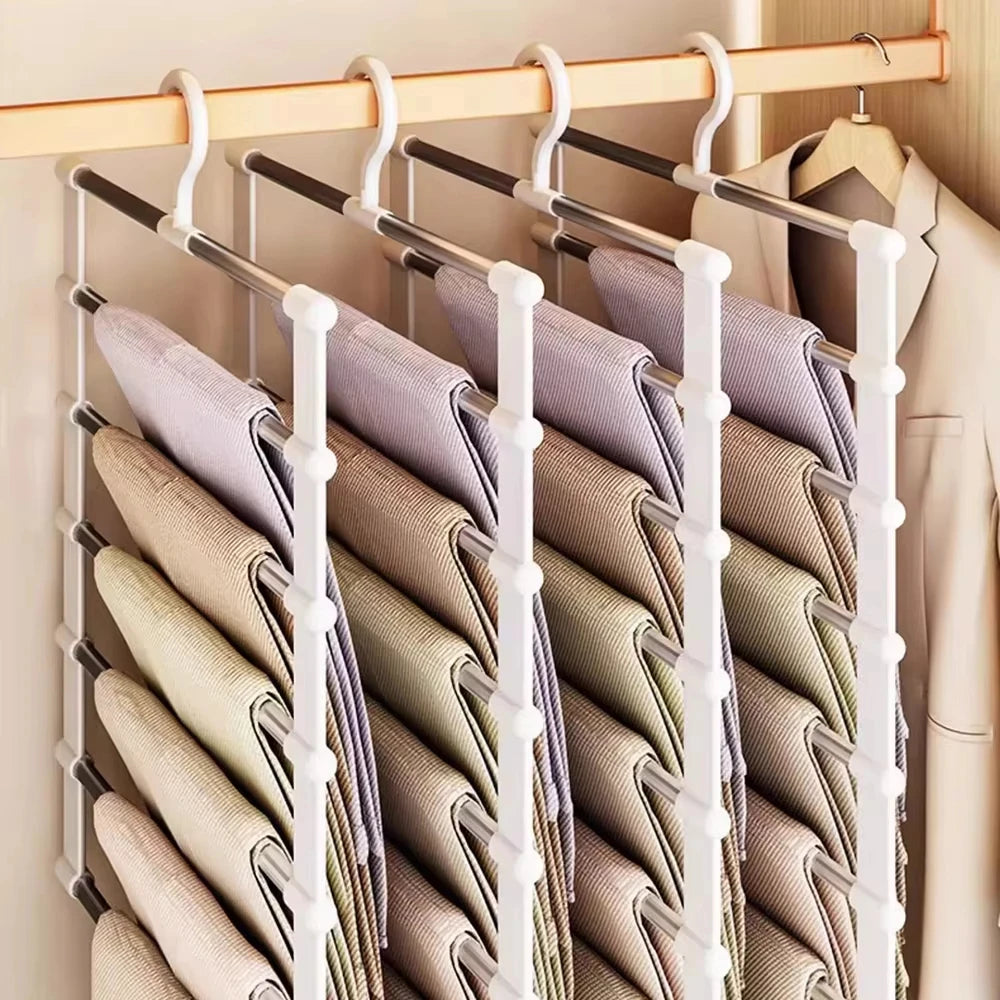 Multi-Layer Pants Hanger Space Saving Closet Organizer Foldable Trousers Clothes Rack