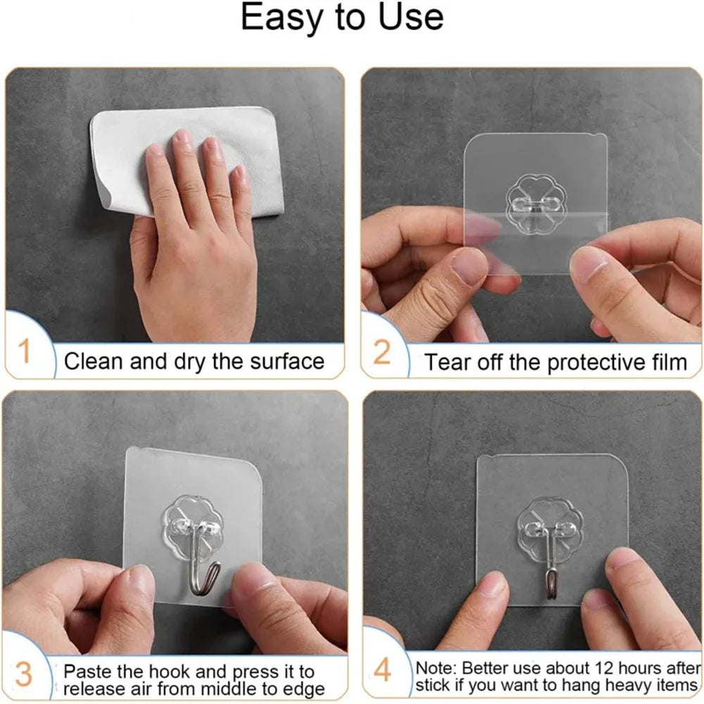 Self-adhesive Wall Hooks Waterproof Oilproof Sticky Punch Free Heavy Duty Hanging