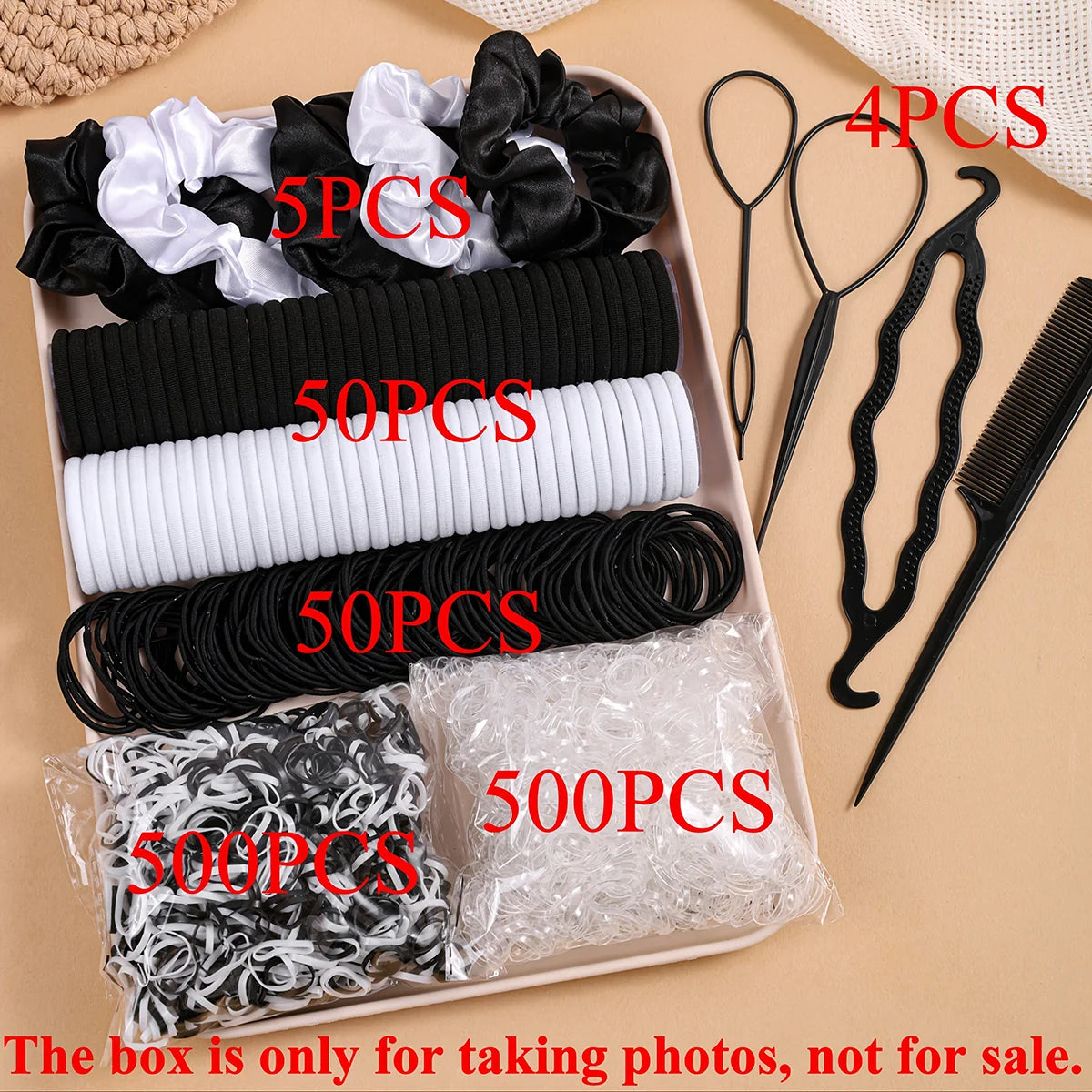 Women Dark Hair Accessories Set Elastic Seamless Ponytail Scrunchies Small Rubber Bands