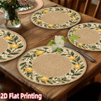 Lemon Floral Round Printed Placemats — 4 Pieces, 15 Inches