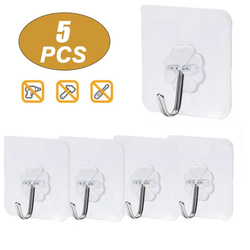 Self-adhesive Wall Hooks Waterproof Oilproof Sticky Punch Free Heavy Duty Hanging