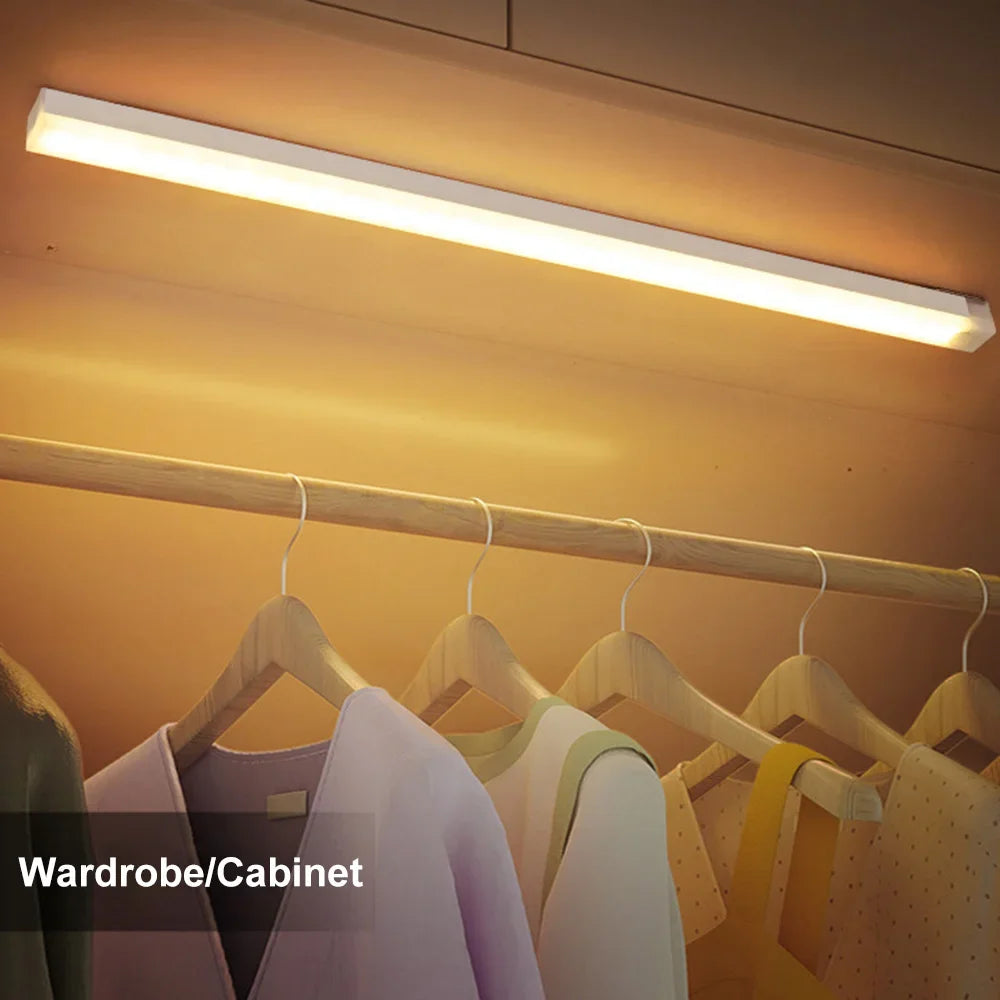 Motion Sensor LED Under Cabinet Lamp Dimmable Rechargeable Night Light Stairs Closet Room Aisle Tube Bar