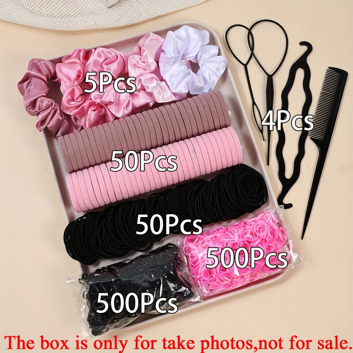 Women Dark Hair Accessories Set Elastic Seamless Ponytail Scrunchies Small Rubber Bands