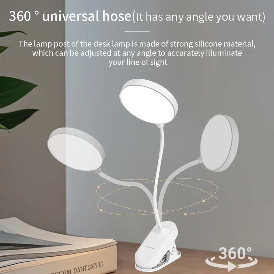 15.35 inch USB Rechargeable Table Lamp Led Desk Reading Book Light with Folding Clamp 500mAh Battery Eye