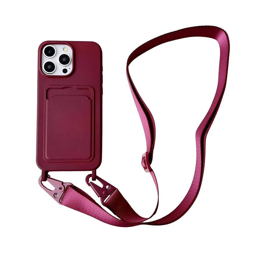 Crossbody Necklace Strap Card Holder Wallet Phone Case For iPhone 16 14 12 Pro Max 13 Mini 11 XS XR 7 8 Plus