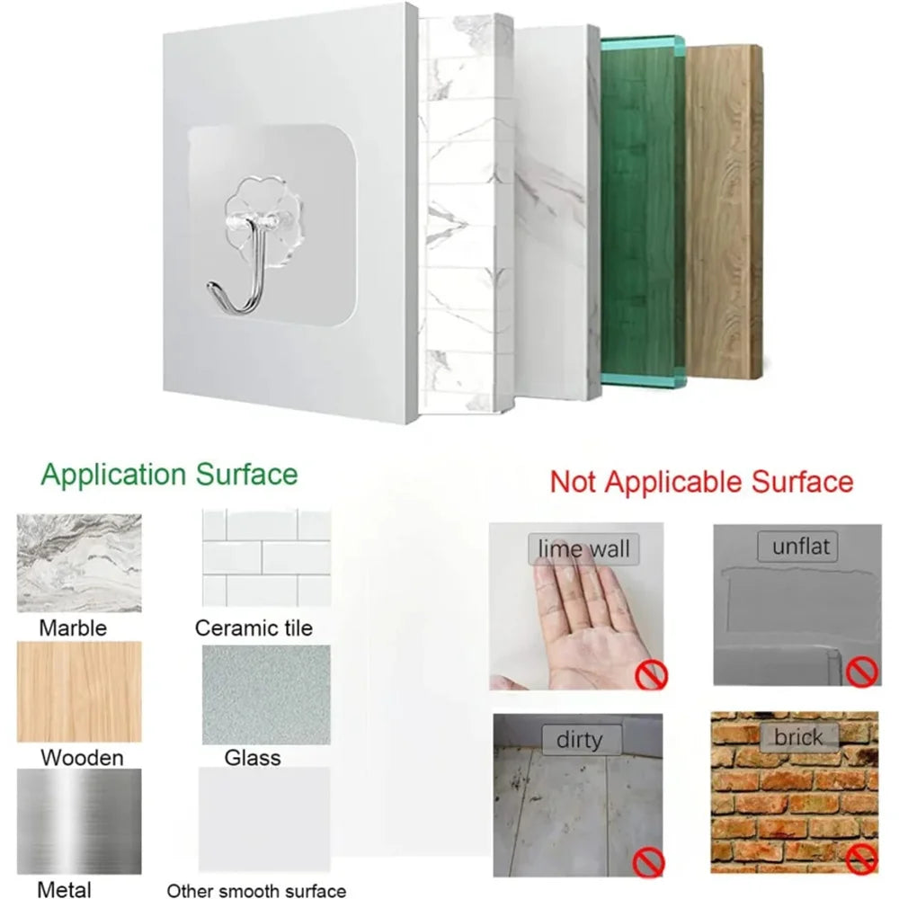 Self-adhesive Wall Hooks Waterproof Oilproof Sticky Punch Free Heavy Duty Hanging