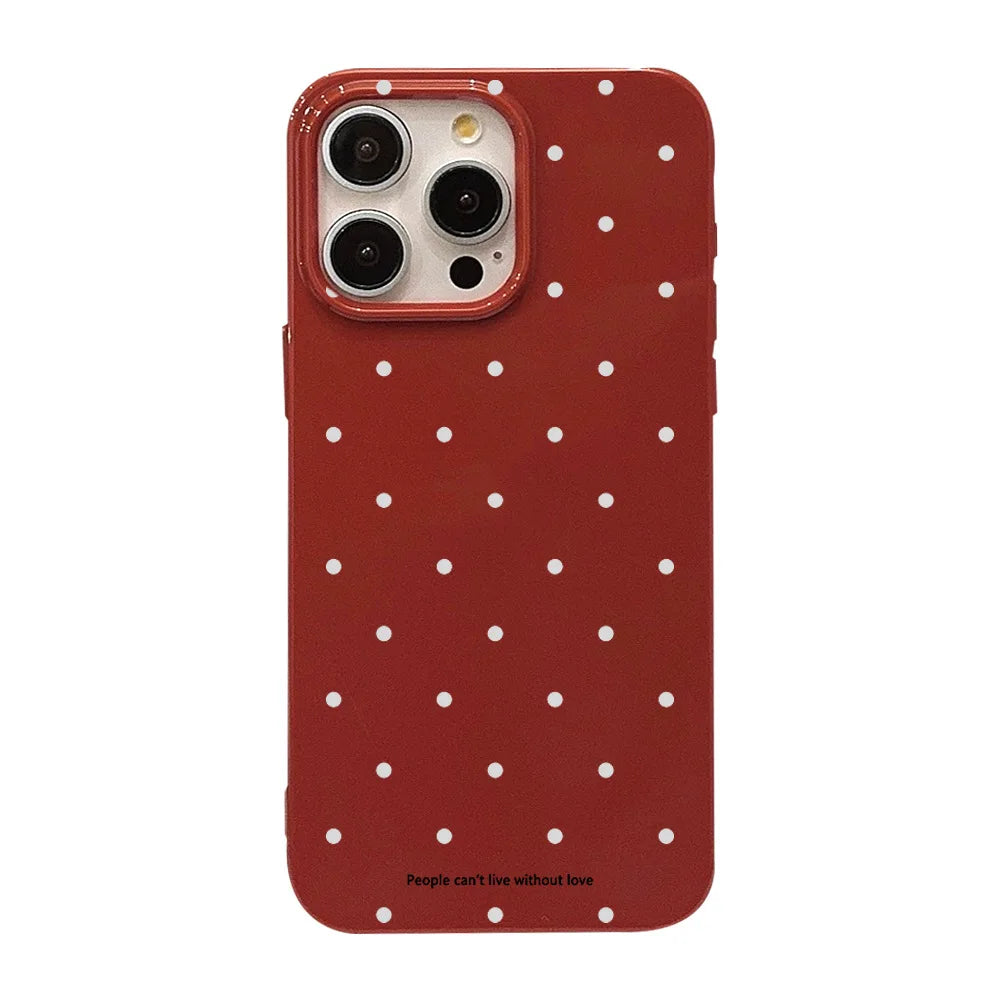 Fashion Classic Retro White Wave Point Wine Red Glossy Protective Soft Phone Case for iPhone 11 12 13 14 15 16