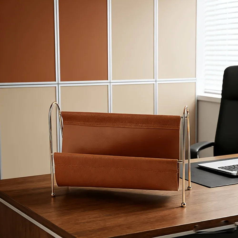 Home Office Desktop Storage Holder Organizer Modern Gold Metal Frame
