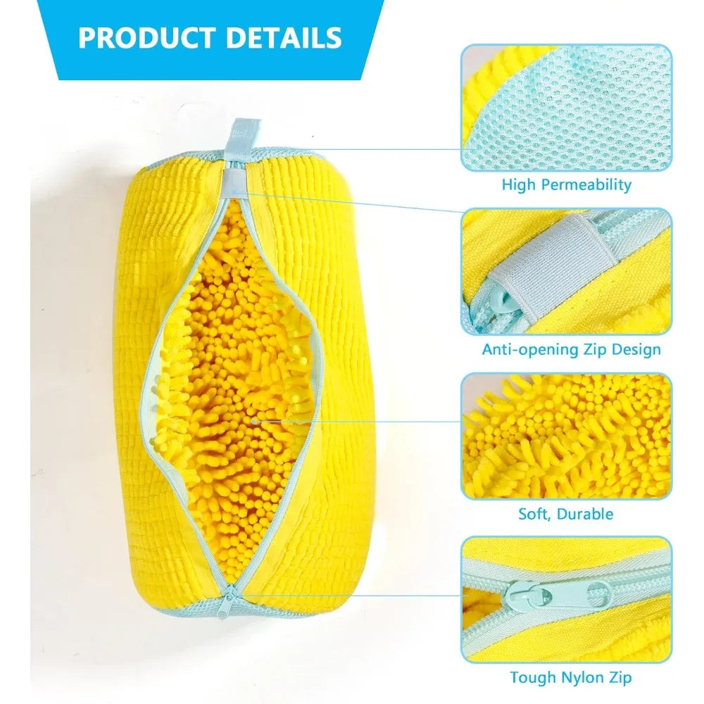 Durable Shoe Washing Machine Bag for All Types-Yellow with Blue Zipper, Ideal