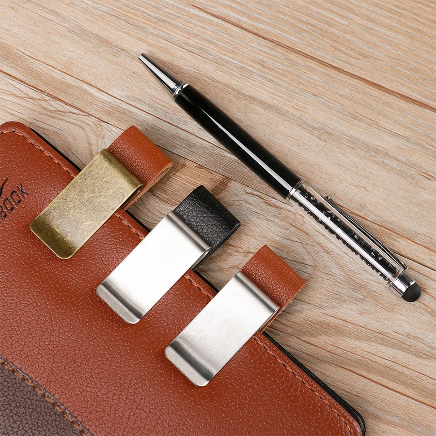 Handmade Leather Pen Holder Clip Brass Stainless Steel