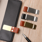 Handmade Leather Pen Holder Clip Brass Stainless Steel
