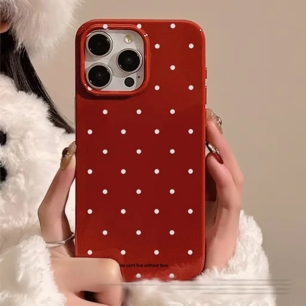 Fashion Classic Retro White Wave Point Wine Red Glossy Protective Soft Phone Case for iPhone 11 12 13 14 15 16
