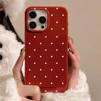Fashion Classic Retro White Wave Point Wine Red Glossy Protective Soft Phone Case for iPhone 11 12 13 14 15 16