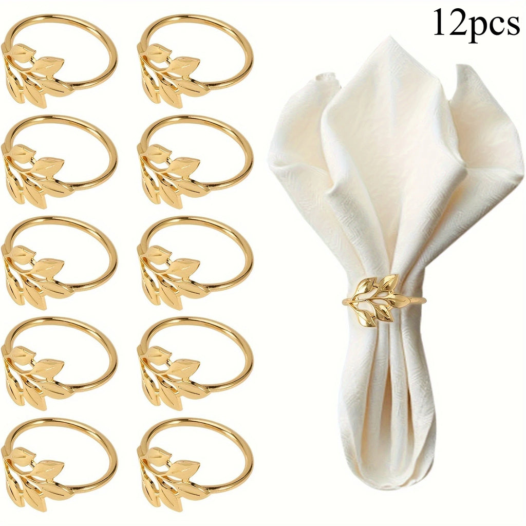 Gold Leaf Metal Napkin Rings — Set of 12