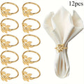 Gold Leaf Metal Napkin Rings — Set of 12
