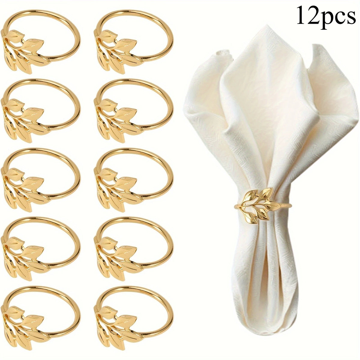 Gold Leaf Metal Napkin Rings — Set of 12
