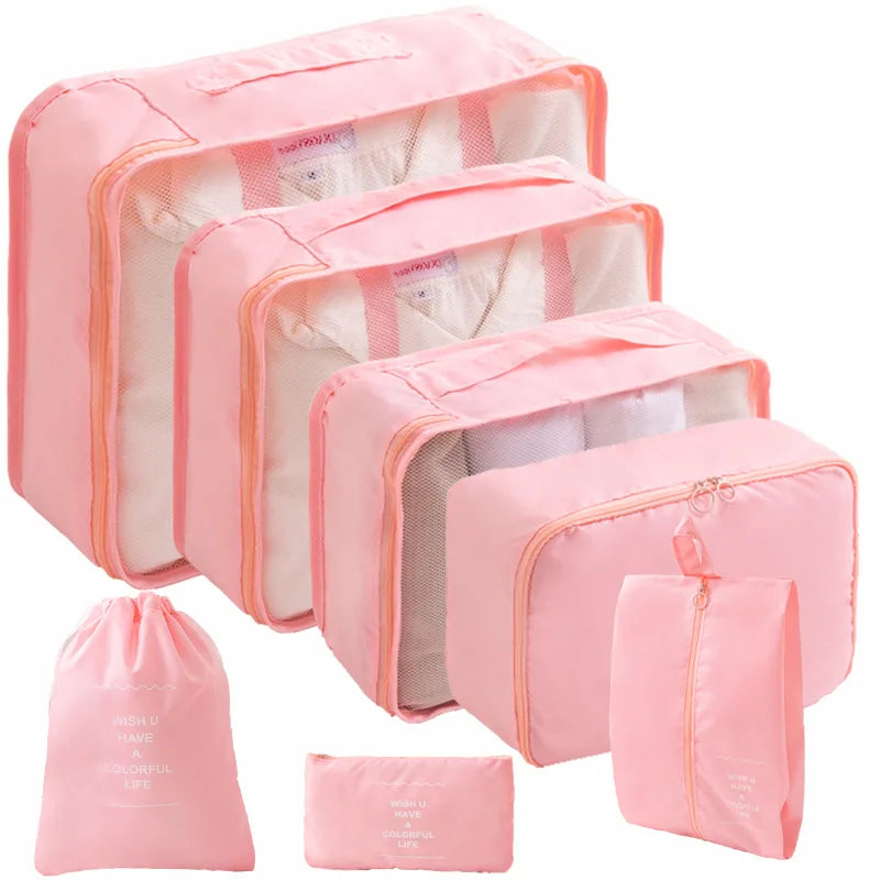 Set Travel Organizer Bags Suitcase Packing Cubes Cases Portable Wardrobe Luggage