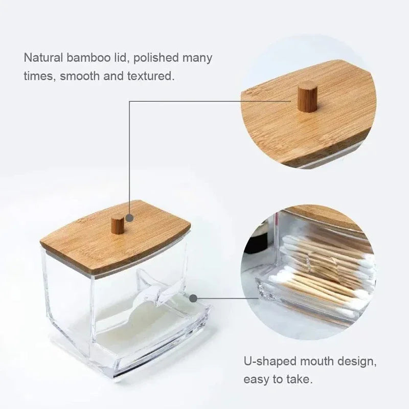 Cotton Swab Storage Box with Bamboo Lid