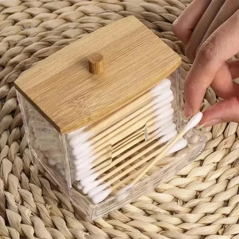 Cotton Swab Storage Box with Bamboo Lid