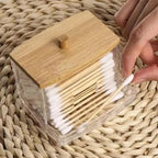 Cotton Swab Storage Box with Bamboo Lid
