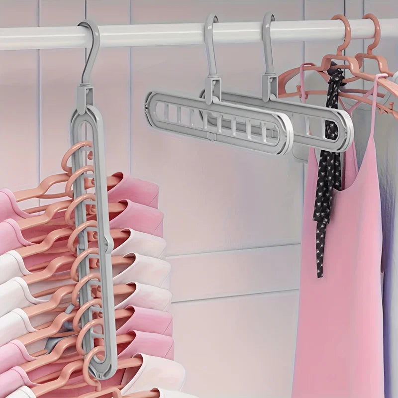 Plastic 9-Hole Foldable Hangers, Heavy Duty Space Saving Clothes Organizer For Room