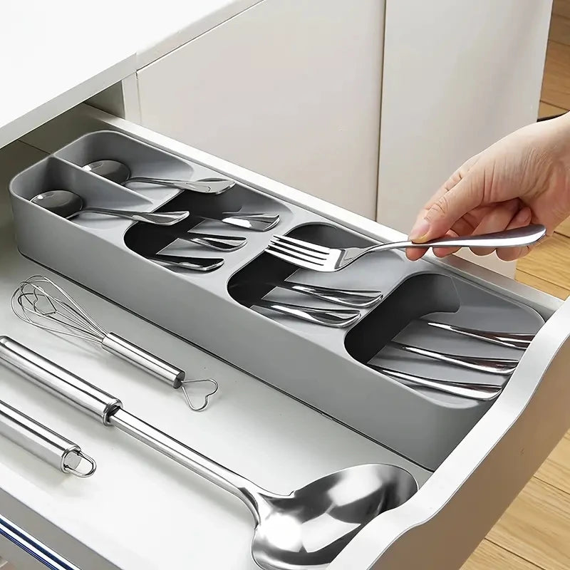 Cutlery Organizer Knife Storage Tray Spoon Space Saving Rack Compartment Kitchen Drawer