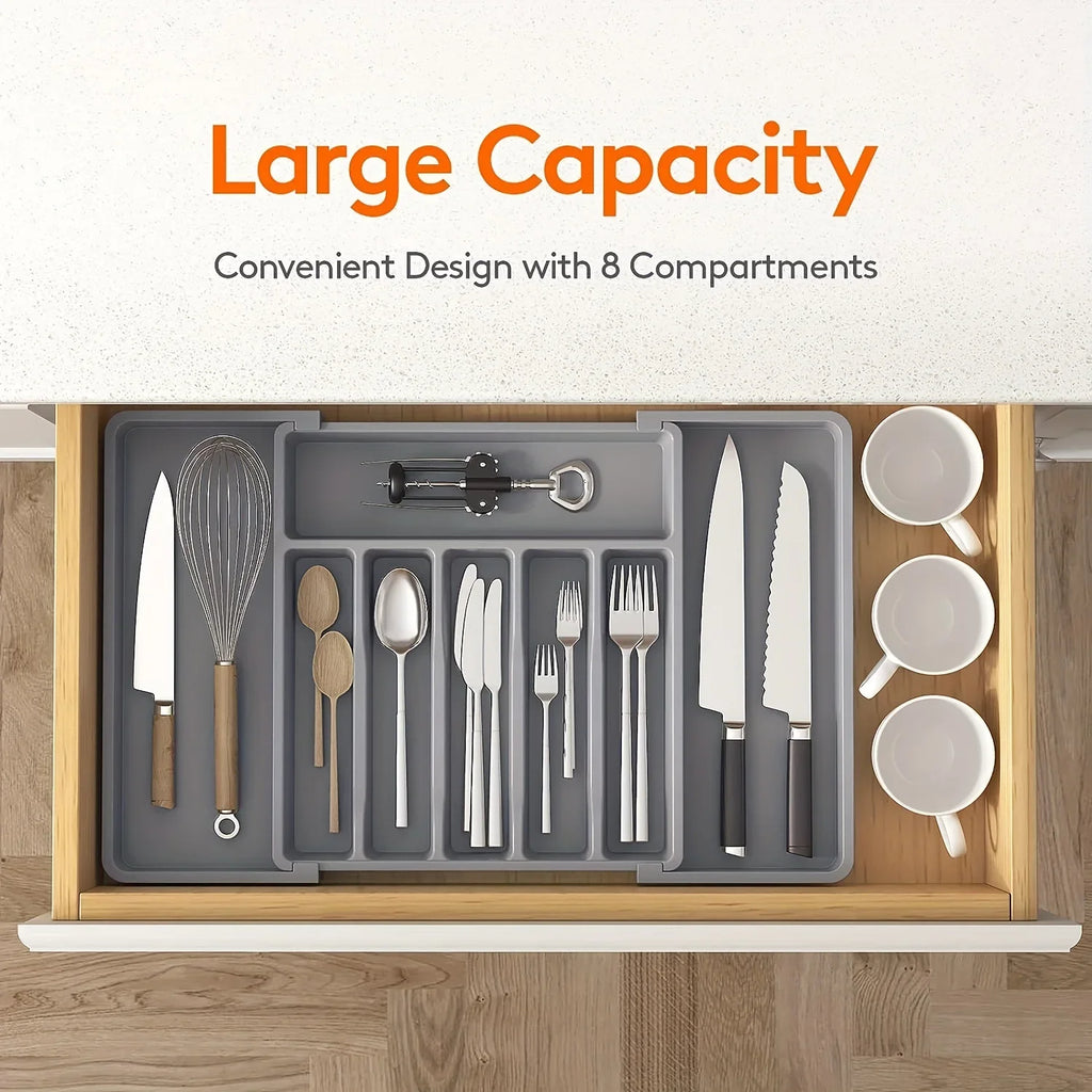 Expandable Kitchen Drawer Organizer, Adjustable Cutlery Storage Tray with Dividers