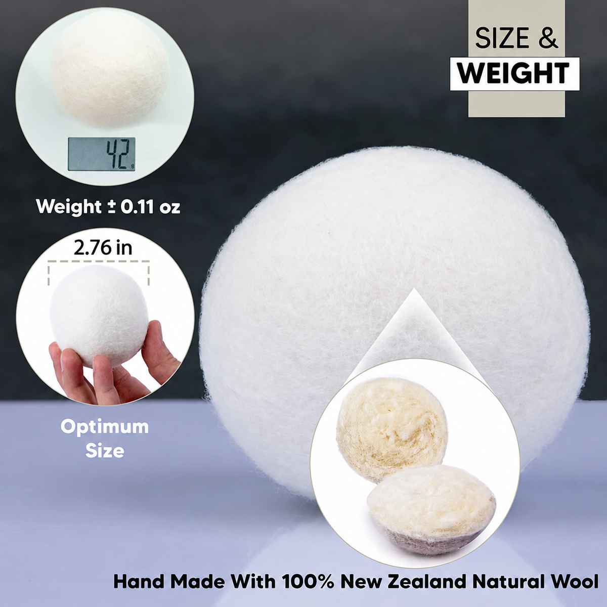Wool Dryer Balls 2.76 in Premium Natural Fabric Softener Replaces Sheets Laundry for