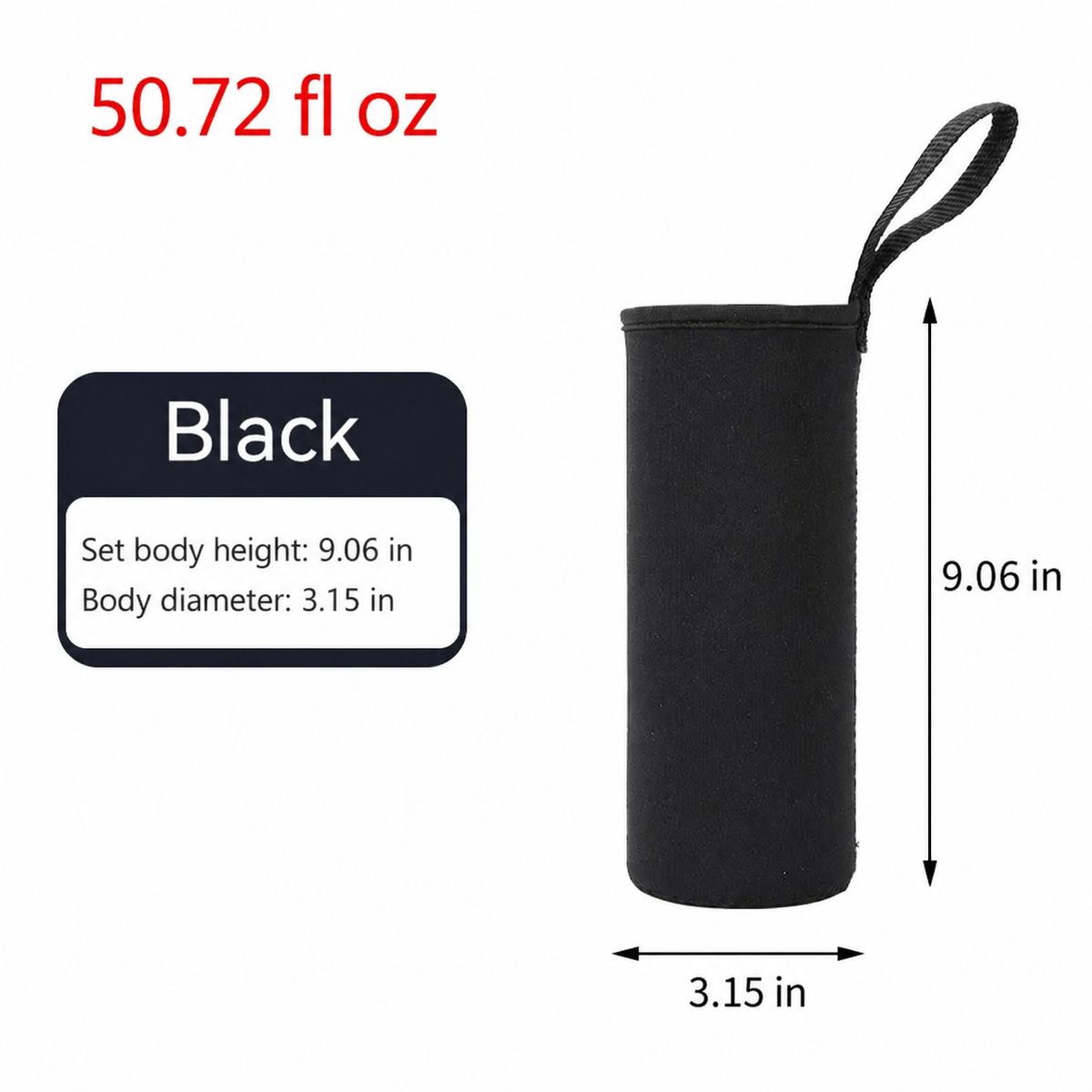 Portable Water Bottle Insulated Neoprene Holder Pouch Bag 25.4 / 33.8 / 50.7 fl oz
