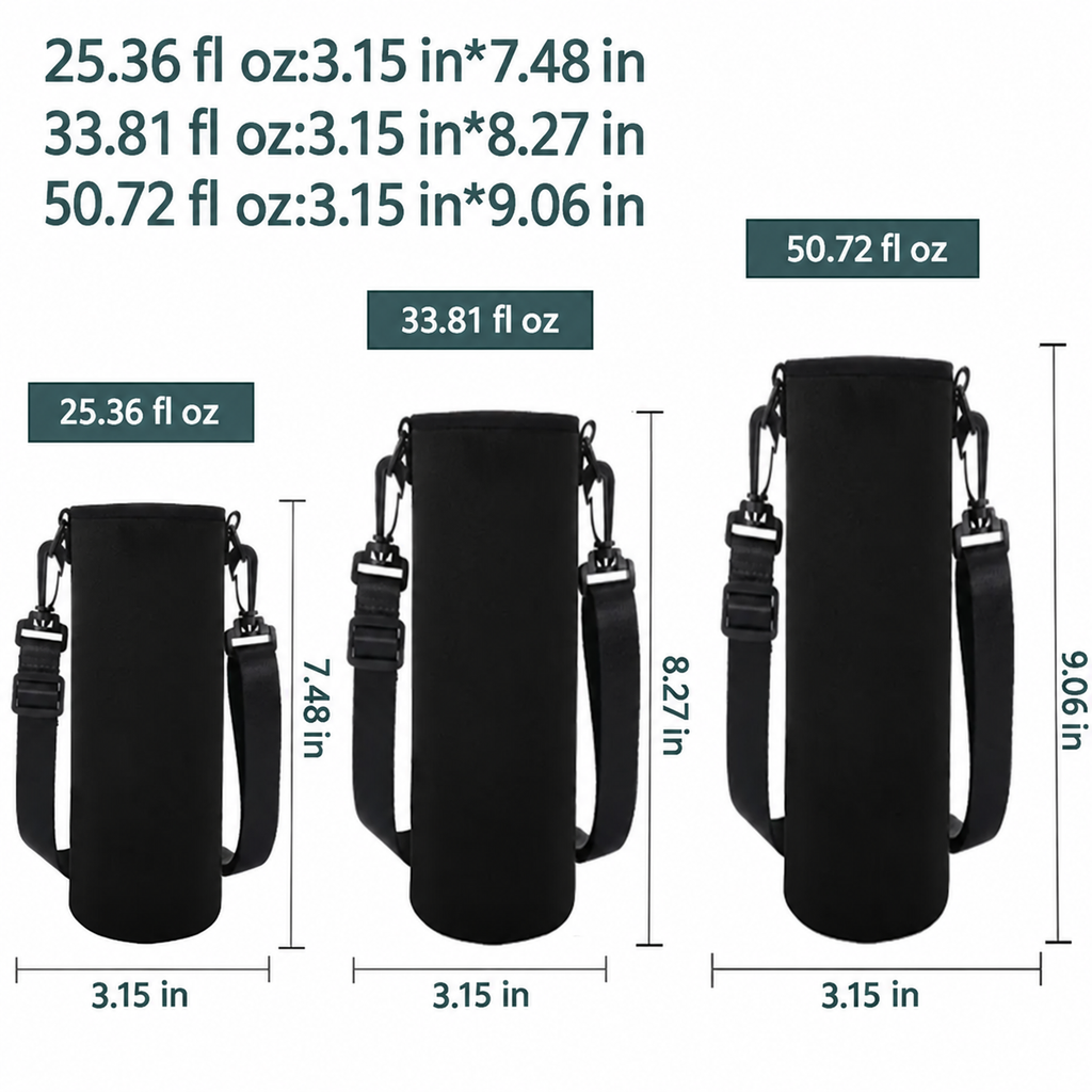 Portable Water Bottle Insulated Neoprene Holder Pouch Bag 25.4 / 33.8 / 50.7 fl oz