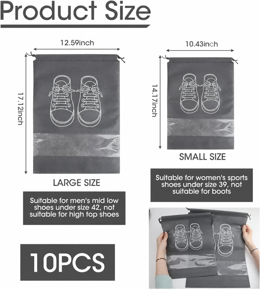 Drawstring Shoe Storage Bags — 5 or 10 Pack