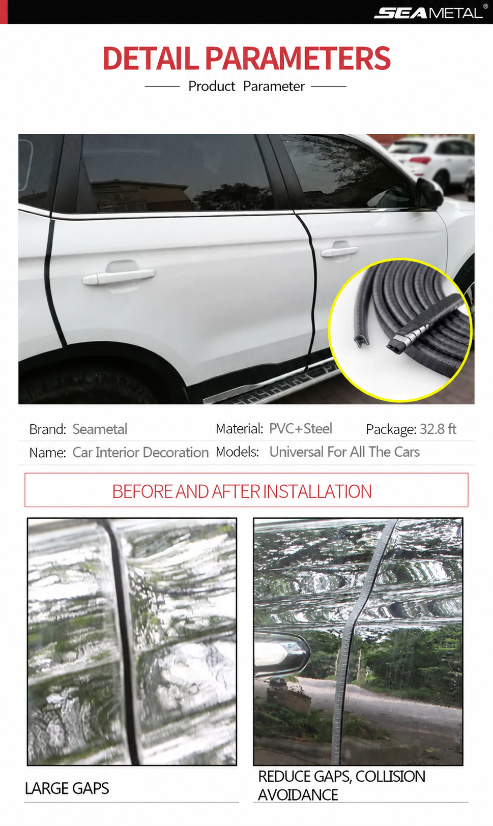 6.6 / 16.4 / 32.8 ft Car Door Seal Edge Protector Auto Sealing Tape Strips Guard Trim