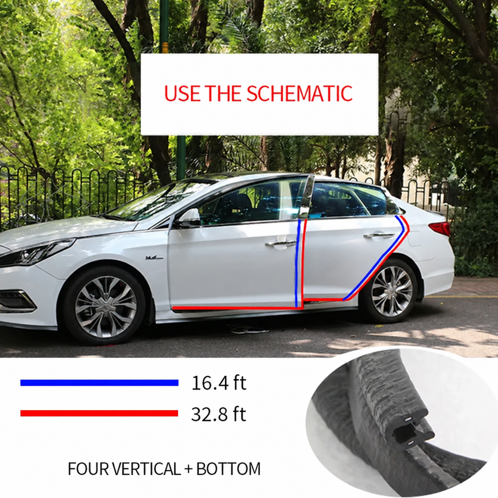 6.6 / 16.4 / 32.8 ft Car Door Seal Edge Protector Auto Sealing Tape Strips Guard Trim