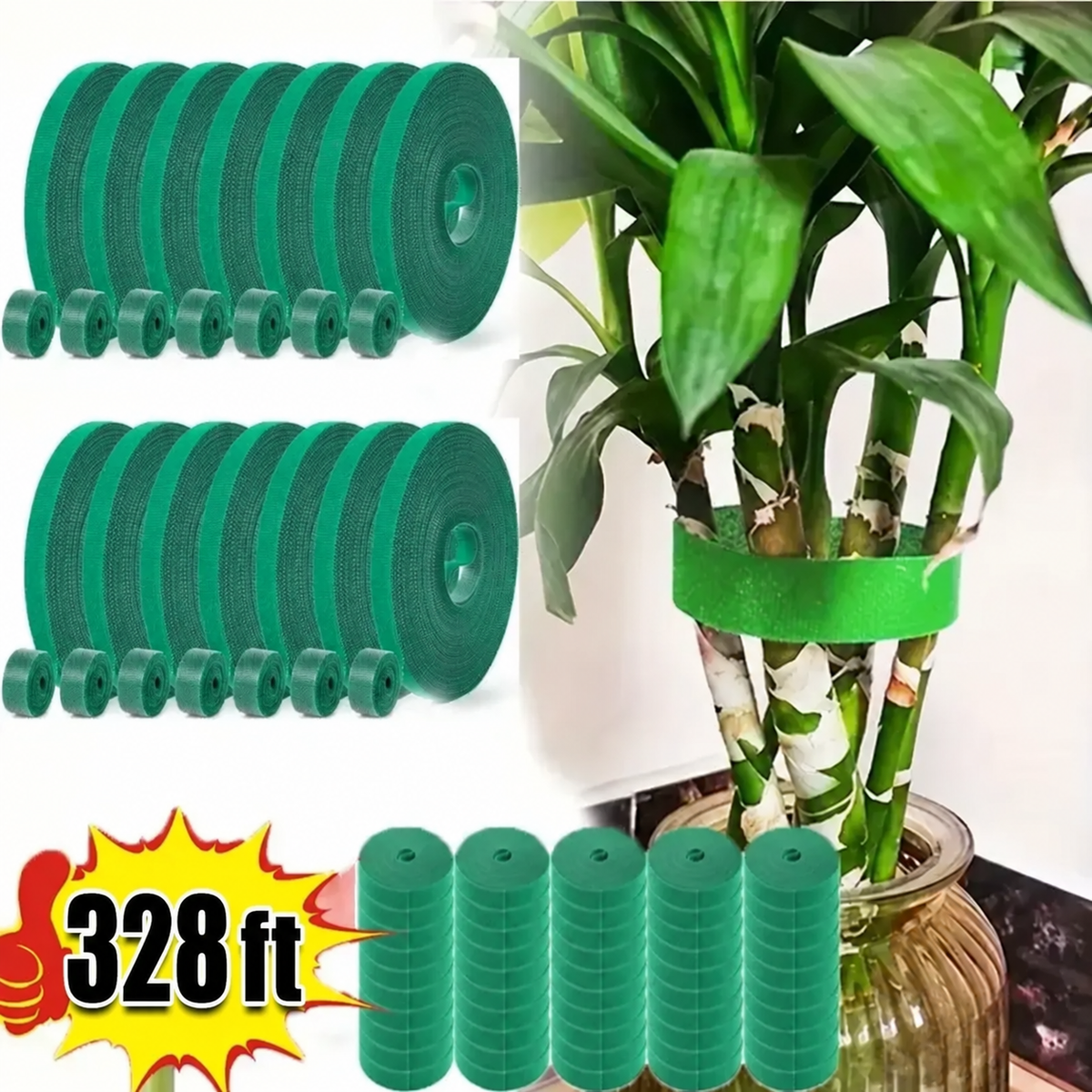 Self Adhesive Plant Nylon Cable Tie Green Adjustable Plants Hook Loop Support Garden