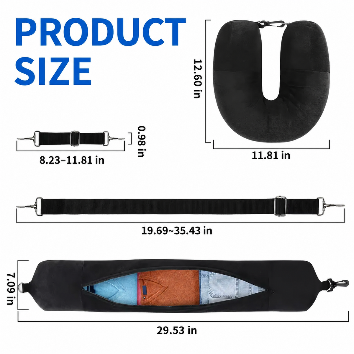 Travel Neck Pillow with Fillable Clothing U-Shaped Pillowcase, Extra Storage Bag